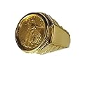 TEX 22K Fine Gold 1/10 Oz Lady Liberty Coin In Heavy 14K Yellow Gold Mens Ring 1375(Random Year Coin