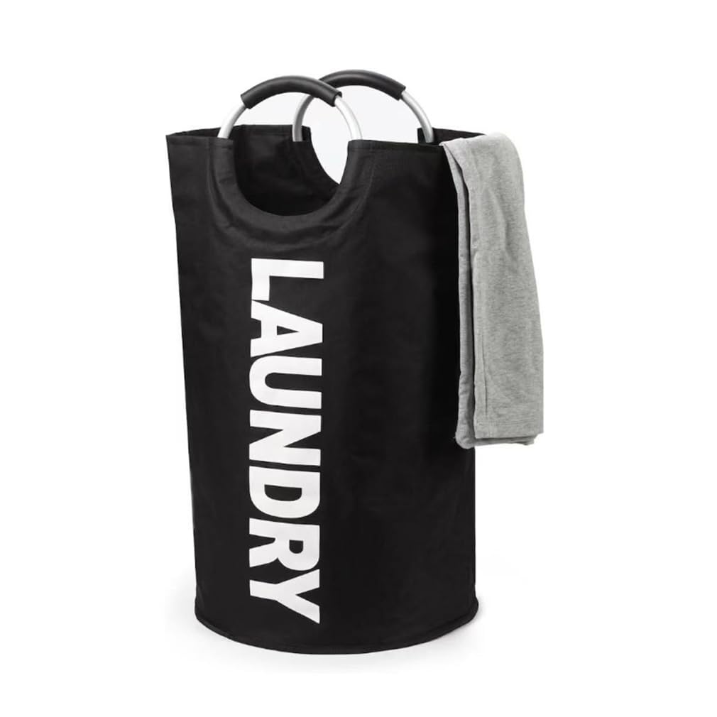 90L Large Laundry Basket, Collapsible Laundry Bag, Freestanding Tall Washing Basket, Folding Washing Clothes Hamper, Foldable Washing Bin with Padded Handles (Black)
