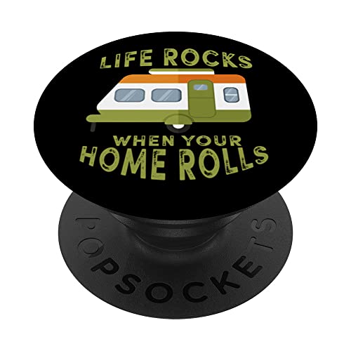 Life Rocks When Your Home Rolls - Disfraz de campista para exteriores PopSockets PopGrip Intercambiable