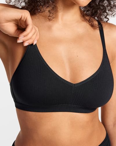 Image of Natrelax Modal Ribbed V Neck Bralette | Semi Sheer Fabric, Wireless Unlined, Double Layers, Adjustable Straps, No Underwire, Comfort Soft, Bras for Women