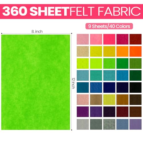 Image of Reginary 360 Pcs 12 x 8 Inch Felt Sheets Bulk for Craft 40 Assorted Color