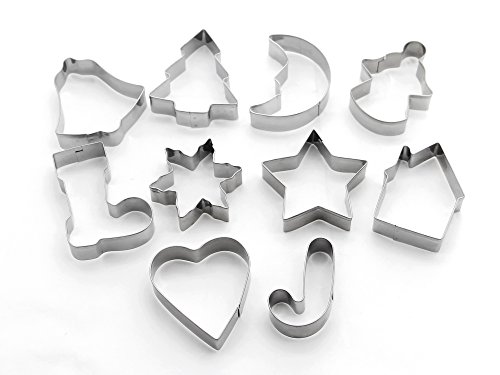 Shenghai Christmas Cookie Cutter Set - 10 Piece Favorite Holiday Cookie Cutters, Include: Gingerbread Girl, Christmas Tree, Snowflake, Gingerbread House, Bell, Heart, Star, Christmas Crutch And More #TOP6