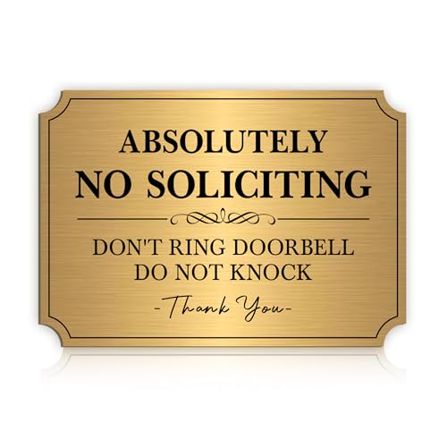 Image of No Soliciting Sign for Front Door,Self-Adhesive Elegant Brushed Gold Do Not Knock or Ring Doorbell No Soliciting Sticker for Home, No Solicitors Sign for Doorbell, House Door, Office 5.9 inchx 3.9 inch