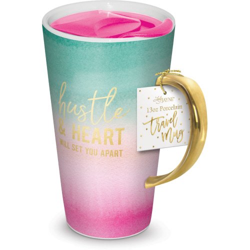 Lady Jayne 13oz Ceramic Coffee Travel Mug with Lid (Hustle & Heart)