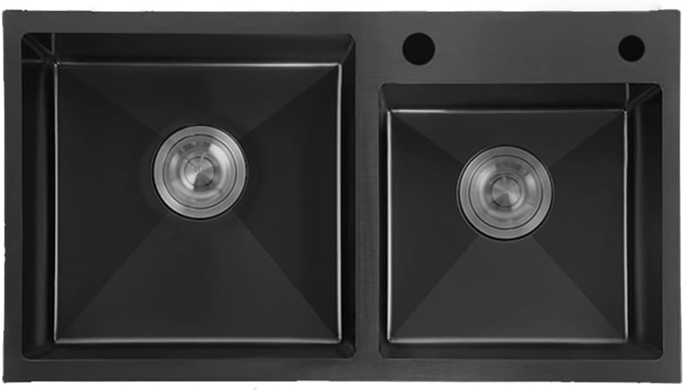 KITCHEN SINK Bar Double-Bowl Stainless Steel Sink with Drain Basket & Drain Assembly Top Mount Or Undermount (Color : Black, Size : 82x45x20cm)