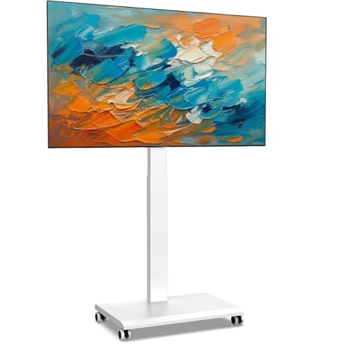 Image of FITUEYES Hand Crank Lift TV Stand with Wheels for 32-75 Inch TVs, White