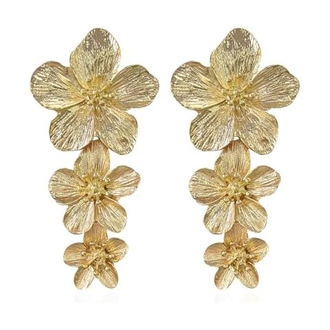 Vavhoo Bohemian Daisy Flower Matte Floral Petal Drop Dangle Earrings 3 Layered Tiered for Women Chic Boho Wedding Jewelry (Gold) Cover