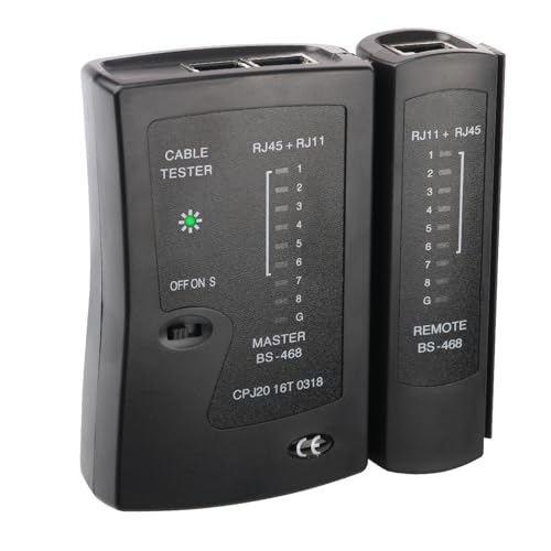 Comprobador de Cables de Red RJ45 RJ11 RJ12 ISDN LAN, Probador de Líneas para Cables Patch CAT5 CAT6 CAT3, Comprobador de Red con Indicador LED para Pruebas Rápidas, Tester LAN – Negro