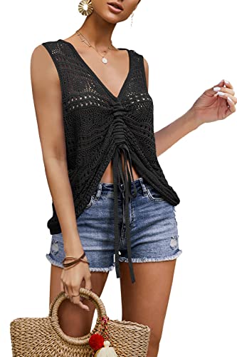Image of Saodimallsu Womens Boho Off Shoulder Sheer Crop Tops Bell Sleeve Flowy Oversized Crochet Ruched Pullover Sweaters