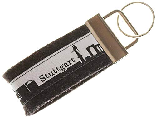 Preisvergleich Produktbild Stuttgart Schlüsselband Mini aus Filz / Skyline Stuttgart in schwarz-Weiss / Geschenk für Damen und Herren / Filz 100% Wolle (Merinowolle)