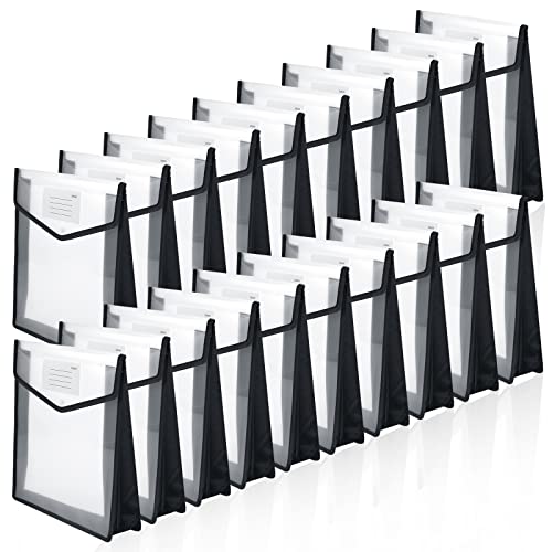 30 Pack Vertical Expanding Folder Black Expanding File Folders Plastic File Folders Envelope Expanding Wallet File Folder Clear File Pouches 13 X9.8 X2.4 Inches For School Office Home Storage #TOP23