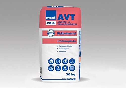 maxit coll AVT - mortier de trass | 30 kg | Mortier de prise et de pose | Mortier de trass à couche épaisse spécialement plaquettes de parement en grès, tuiles fendues et briques moulées à la main