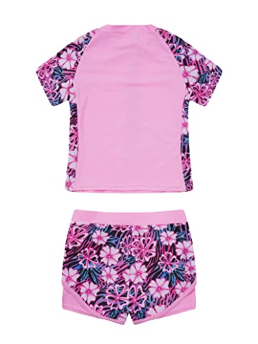 Girls Two Piece Swimsuit Rash Guard Set Short Sleeve Front Zipper Bathing Suit with Sun Protection2