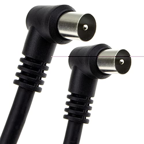 kenable RF Fly Lead Right Angle Male Plug to Plug Coaxial TV Freeview Cable 1m Black [1 metres]