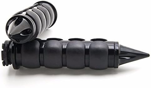 HTT Spike Black Comfort Rubber Motorcycle Handlebar Hand Grips (1") Custom Black Billet Grips Fits Cruisers/Choppers/Harley Davidson