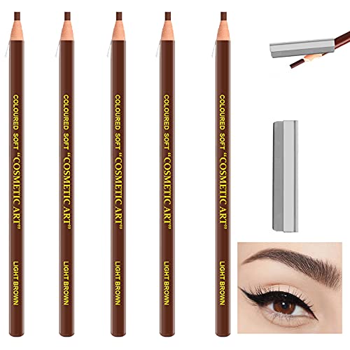 Beynest 5PCS Light Brown Eyebrow Pencil Microblading Supplies Kit Eyebrow Tattoo Pen Microblading Eyebrow Pen Waterproof and Long Lasting Brow Pencil Set for Natural Eyebrow Makeup
