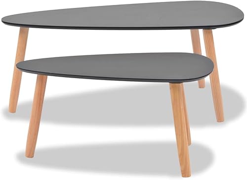 Miniatura 5 de Juego de mesa de centro de 2 piezas de madera de pino maciza, color negro, grandes mesas de comedor para sala de patio, mesa de centro para balcón,