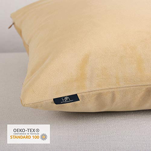 Phantoscope Pack of 2 Velvet Decorative Throw Pillow Covers Soft Solid Square Cushion Case for Couch Khaki 18 x 18 inches 45 x 45 cm