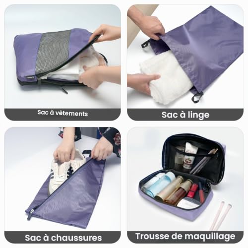 Carttiya Rangement Valise Ultraléger Organisateur Valise Compression, Extensible Voyage Packing Cubes Compression Sac Organiseurs de Bagage, Organisateur Valise Compressible (Violet, 6 Pièces) – vue 6