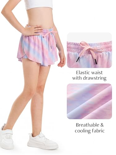 Image of Stelle Girls Flowy Shorts with Pockets Athletic Running Skirt High Waist Butterfly 2 in 1 Sports Short 5-16 Years