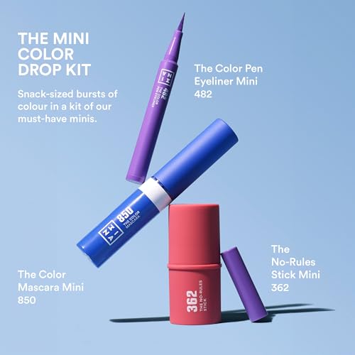 3INA MAKEUP - THE MINI COLOR DROP KIT - The Color Pen Eyeliner 482 mini + The Color Mascara 850 mini + The No-Rules Stick 362 mini - Makeup Kit - Travel Size