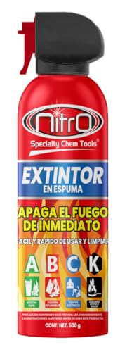 Seguridad, Extintor en Espuma en Aerosol Nitro 500g Ideal para Camping, Cocina, Asador, Automovil, Oficina, Consultorio, Vehículos Recreativos, Cabañas.
