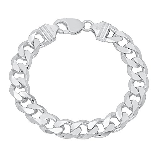10.5Mm Solid .925 Sterling Silver Flat Curb Chain Bracelet, 8 Inches #TOP4