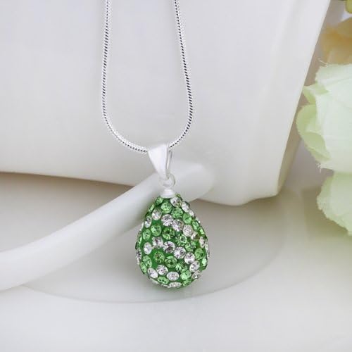 Wholesale Rhinestone Crystal Multicolored Green Simulated CZ Stones Round Waterdrop Pendant Necklace