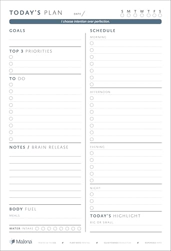 Daily Planner Notepad - ADHD Friendly and College Friendly Productivity Planner - Undated Sheets - Time Blocking Planner with Schedule, Top 3 Priorities, To Do List and Notes - Unique Daily Motivating Quotes - Water Intake and Meal Tracker - Desk Planning Pad - Made in USA - 6.5 x 9.5 - 50 Sheets