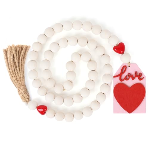 Yagoo Love Wood Beads Garland with Tassel, Farmhouse Decor Boho Tassel Garland for Wedding Anniversary Party Decoration