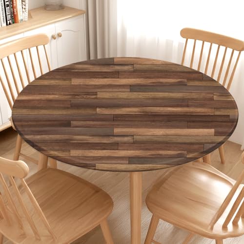 Farmhouse Wood Grain Round Fitted Tablecloth with Elastic Vintage Brown Wood Plank Circle Table Cloth for 40-44" Tables Waterproof Wipeable Rustic Wooden Texture Table Cover for Kitchen Outdoor Dining by Guyperatic - Used condition - Image 2
