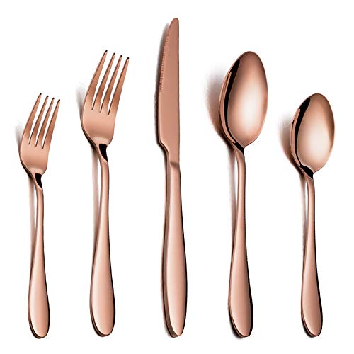 E-far Silverware Set, 20-Piece Black Stainless Steel Flatware Utensil Set, Include Knife/Spoon/Fork, Mirror Polished, Dishwasher Safe - Service for 4