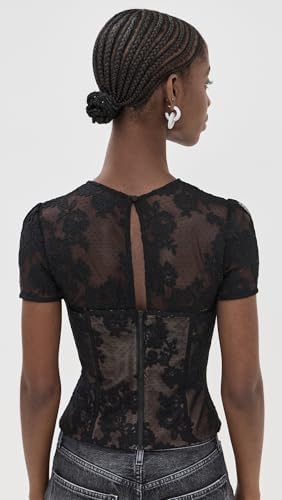 Self-Portrait| (LACE BUSTIER TOP (RS25981T-BLACK)) Self Portrait Women's Black Lace Bustier Top, Black, 2 at