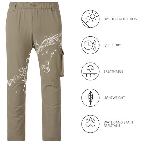 BASSDASH Men's Fishing Cargo Pants Water Resistant Quick Dry Lightweight UPF 50+ for Outdoor Hiking Elastic Waist Pants FP05M3