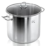 GEEZY Large Stainless Steel Stock Pot with Glass Lid 20 L - Induction Base, All Hob Compatible, Riveted Handles, Vented Cover, Dishwasher Safe - Essential Cooking Pan for Soups, Stews, Curry, Biryani
