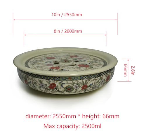 Image of Porcelain Tea Tray, Double-Layer Ceramic Tray Round for Tea Coffee Serving Table (Colorful Flowers and Birds)