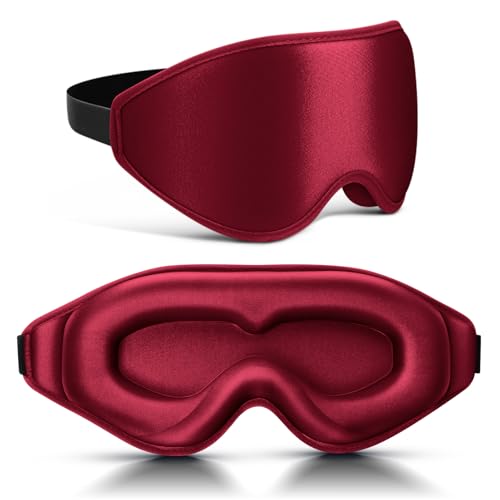 FlyCoco 99% Fully Block Out Light Eye Sleep Mask, 3D Deep Contoured Eyes Cover Zero Pressure, Long Lash Extension Eyes Mask with Adjustable Straps for Sleeping Travel Home Nap Rest Women Men (Red)
