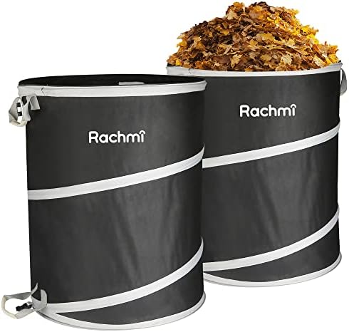 Rachmi Collapsible Pop Up Trash Can 40 Gallon 2-Pack | Reusable Outdoor Garden Leaf Basket Yard Lawn Waste Bag Recycle Bin for Party Camping | Durable Large Toys Balls Garage Storage Container, Black