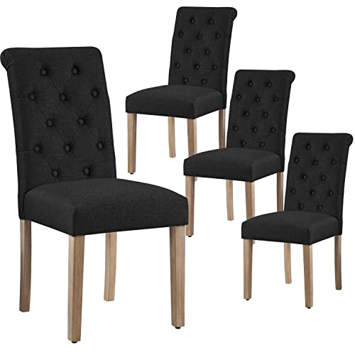 Yaheetech Lot de 4 chaises de Salle à Manger avec Dossier Haut Pieds en Bois Massif Assise rembourrée pour Maison Bureau Cuisine Bar Réunion Hôtel Noir