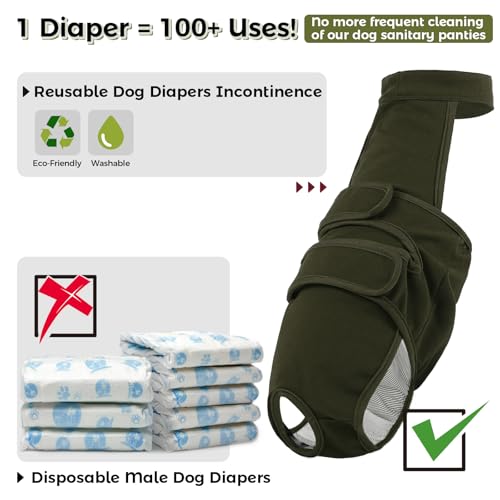 Image of QBLEEV Female Dog Diapers with Adjustable Suspenders - Washable Sanitary Panties for Dogs in Heat or Incontinence, Escape-Proof Reusable Pet Period Underwear Onesie for Small to Large Breeds