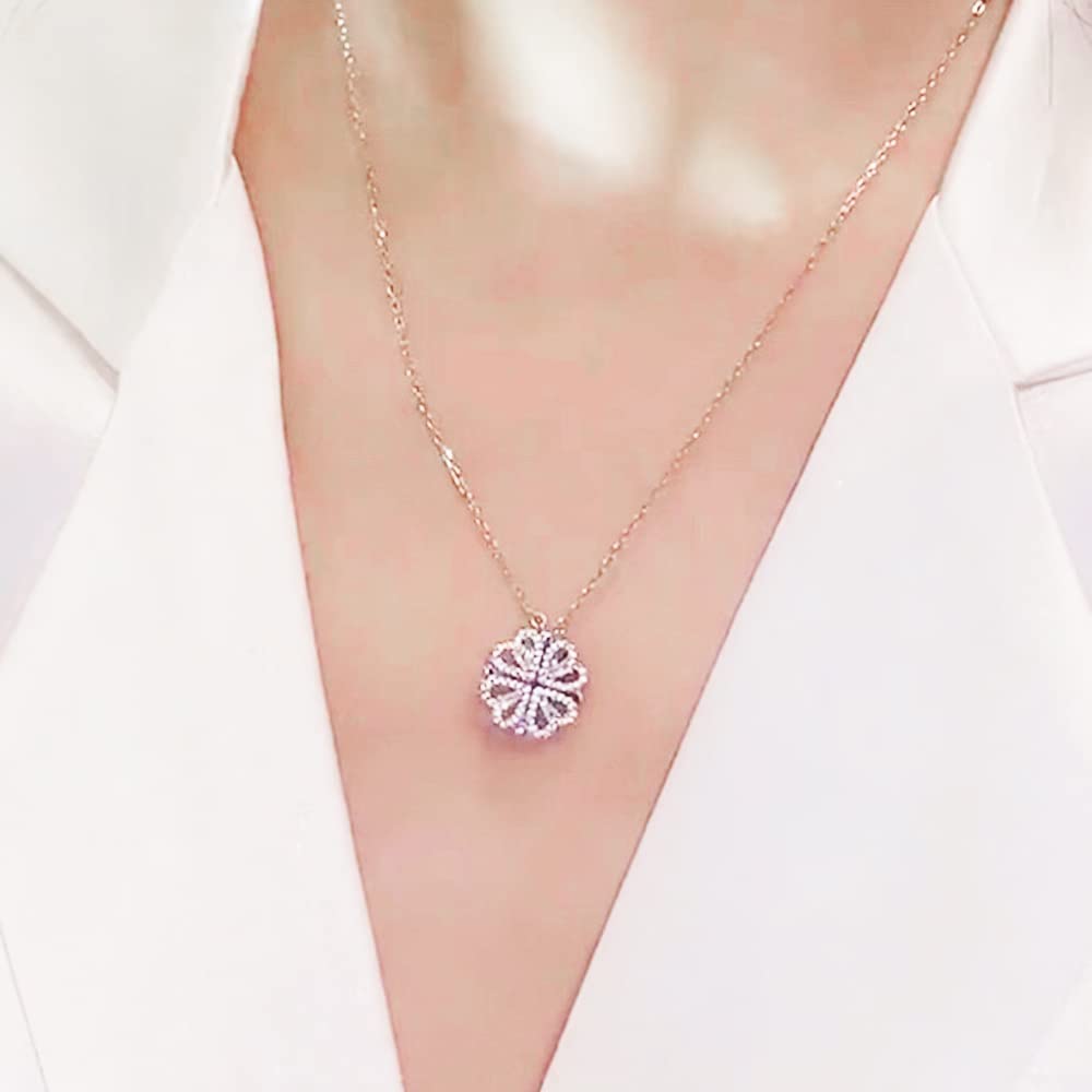 Heart Necklace Set Diamond Pendant Silver Chain Magnetic Love Jewelry