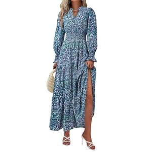 PRETTYGARDEN Women’s Floral Maxi Dress 2025 Fall Long Sleeve V Neck Casual A Line Long Flowy Boho Party Dresses
