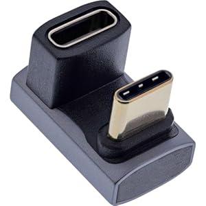 InLine USB4 Adapter, USB-C Stecker auf USB-C Buchse 180°, 40 Gb/s Datenrate, 240 W Power Delivery, 8K@60Hz Video, Aluminium-Gehäuse, Grau