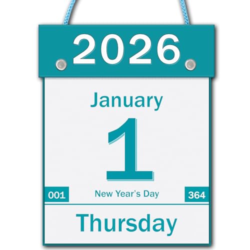 2026 Daily Wall Calendar Page per Day with Large Print Dates 365 Day Tear off Wall Calendar for Seniors Gift Home Office School Dorms 8.5 x 6 Tear Away Calendars with Hanging String Cyan