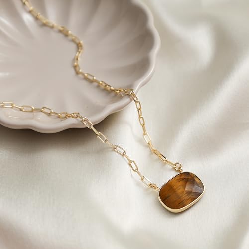 Gempires Cushion Cut Pendant Necklace With 18 Inch Paper Clip Chain Hypoallergenic 14k Gold Plating, Gift for s2