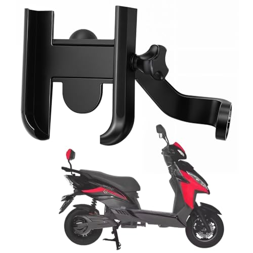 Image of Metal CNC Mobile Holder for Scooter, Scooty & Motorcycle Compatible for Joy e-Bike Wolf, Mirror Mount, 360 Rotation, Strong Anti-Slip Grip, Wide Adjustable Fit for All Smartphones (Black)