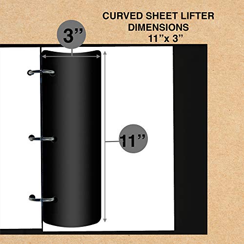 Curved Sheet Lifters, Durable Easy Flow, 11" x 3", Lifts Sheets Over Rings and Protects Sheets from Tearing, Fit Standard 3-Ring Binders, Black (20 Pack)
