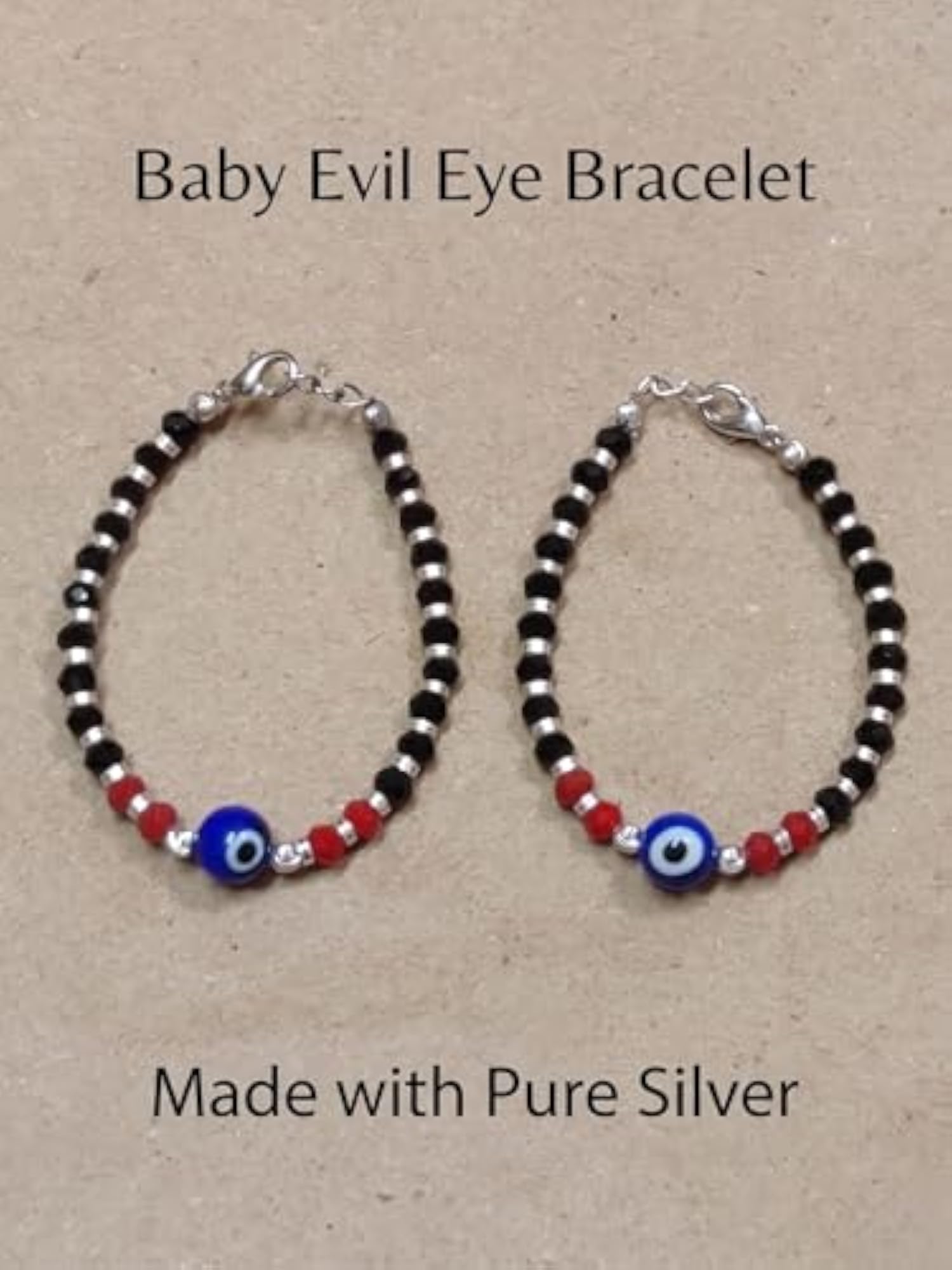 Baby Blue Evil Eye Pure Silver Bracelet, Nazar Charm Design