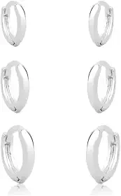 Trio Brinco Argola lisa Aro fino banhada Prata 925 delicada