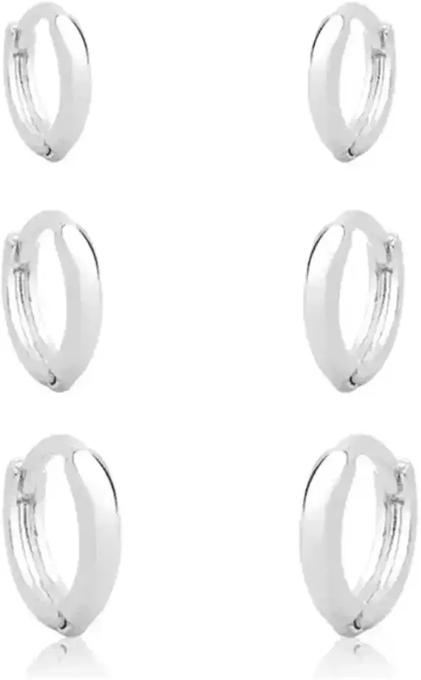 Trio Brinco Argola lisa Aro fino banhada Prata 925 delicada